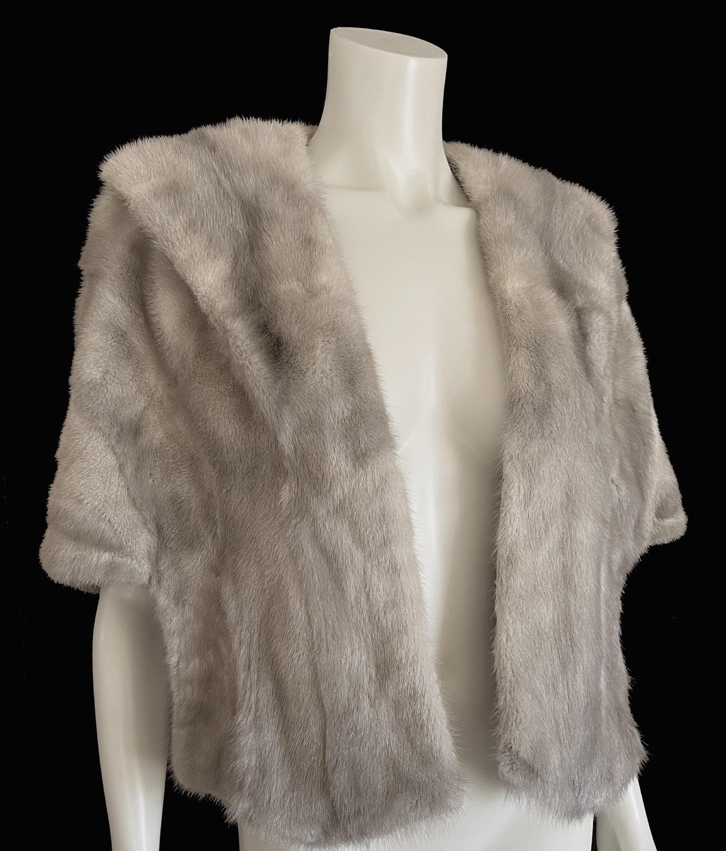 Silver MINK Fur Stole, Cerulean Real Vintage Shawl, Sapphire Winter Wedding Jacket Cape, Bridal Bridesmaid Mother of the Bride, Small XS