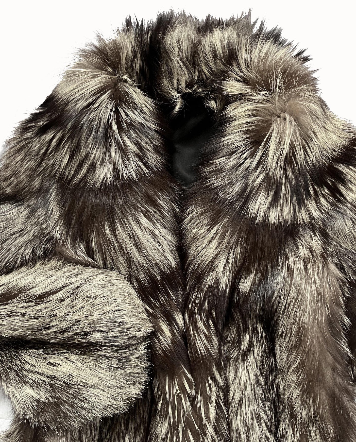 Silver FOX Fur Coat, Brown Vintage Long Jacket, Apres Ski Mob Wife Style, Hollywood Celebrity Party Gift, Full Length, Large XL