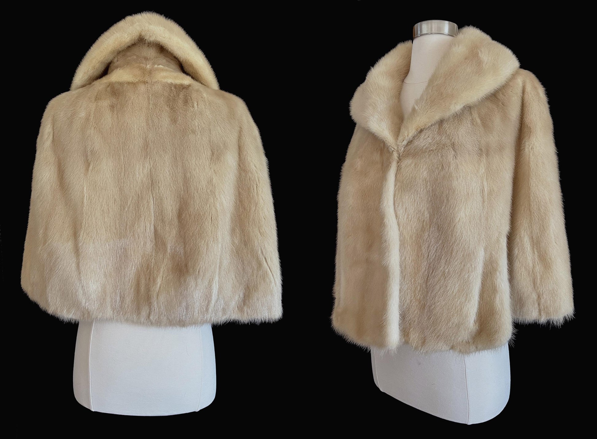 Beige MINK Fur Cape, Blonde Vintage Bridal Bolero Jacket, Champagne Winter Wedding Stole, Bridesmaid Shawl, Mother of the Bride Gift