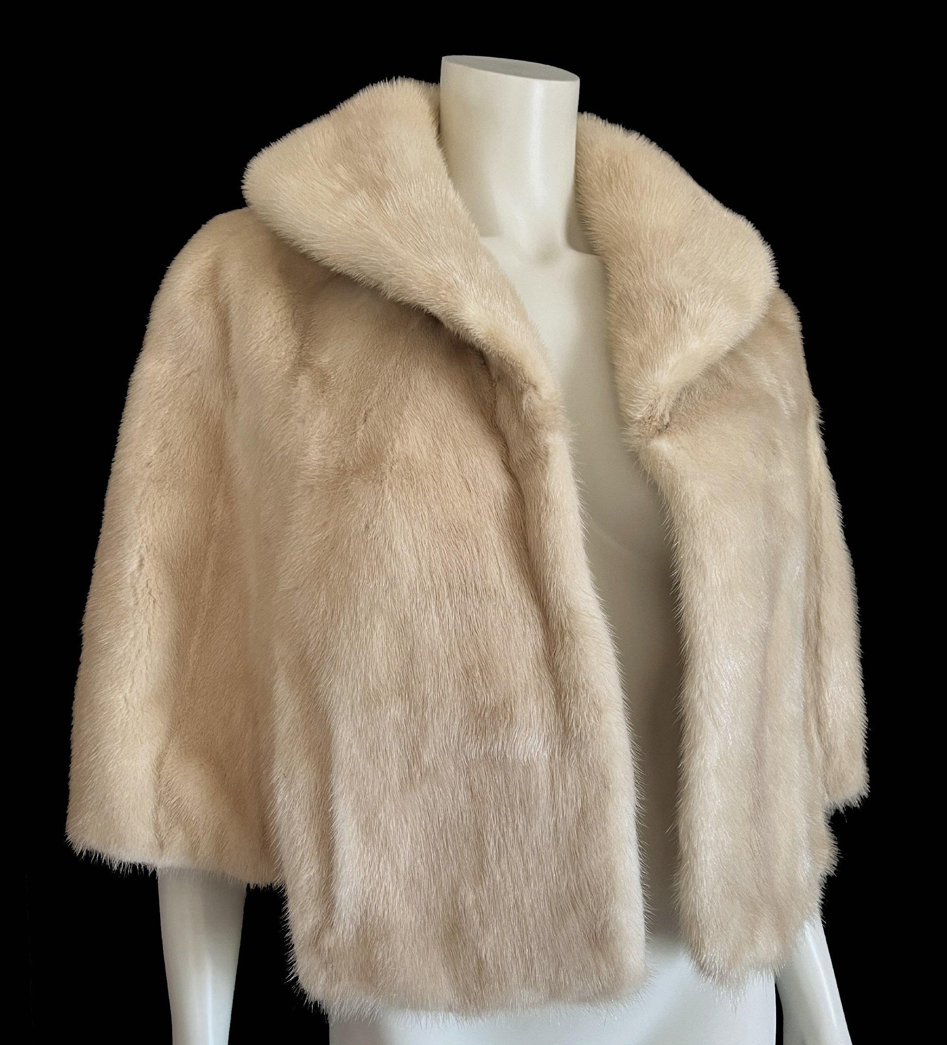 Beige MINK Fur Cape, Blonde Vintage Bridal Bolero Jacket, Champagne Winter Wedding Stole, Bridesmaid Shawl, Mother of the Bride Gift