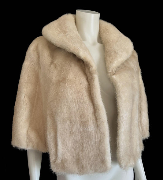 Beige MINK Fur Cape, Blonde Vintage Bridal Bolero Jacket, Champagne Winter Wedding Stole, Bridesmaid Shawl, Mother of the Bride Gift
