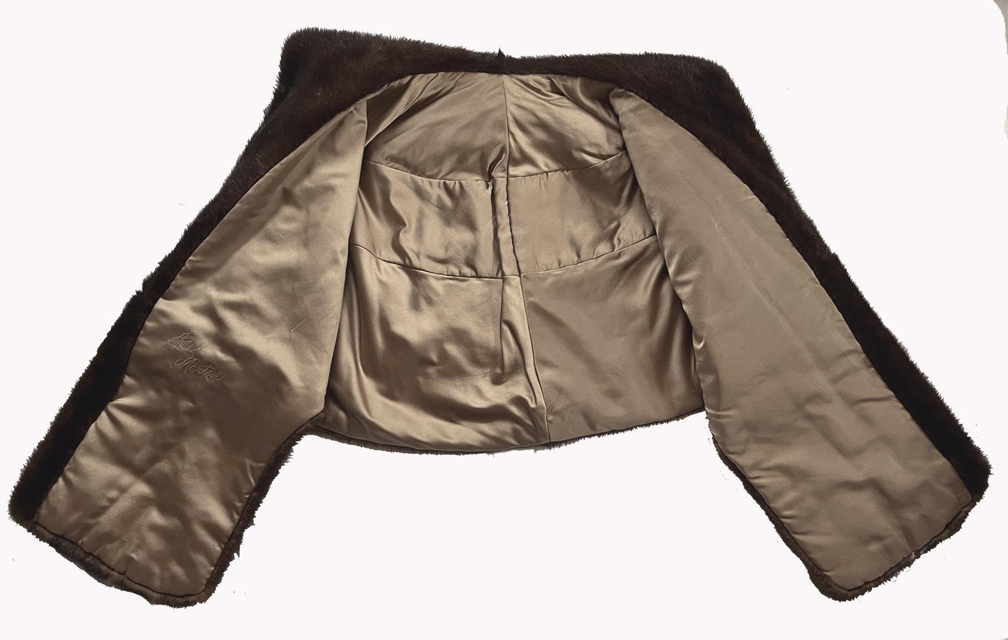 Mahogany MINK Stole, Brown Ranch Fur Bridal Shawl, Mother of the Bride Gift, Bridesmaid Winter Wedding Cape, Vintage Coat Jacket, Large XL
