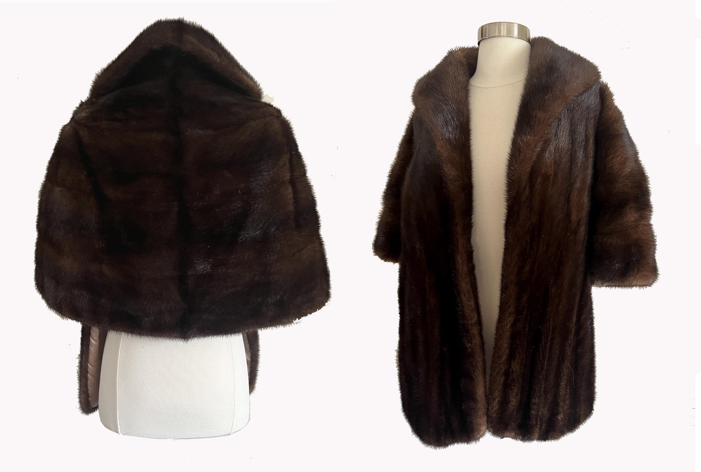 Mahogany MINK Stole, Brown Ranch Fur Bridal Shawl, Mother of the Bride Gift, Bridesmaid Winter Wedding Cape, Vintage Coat Jacket, Large XL