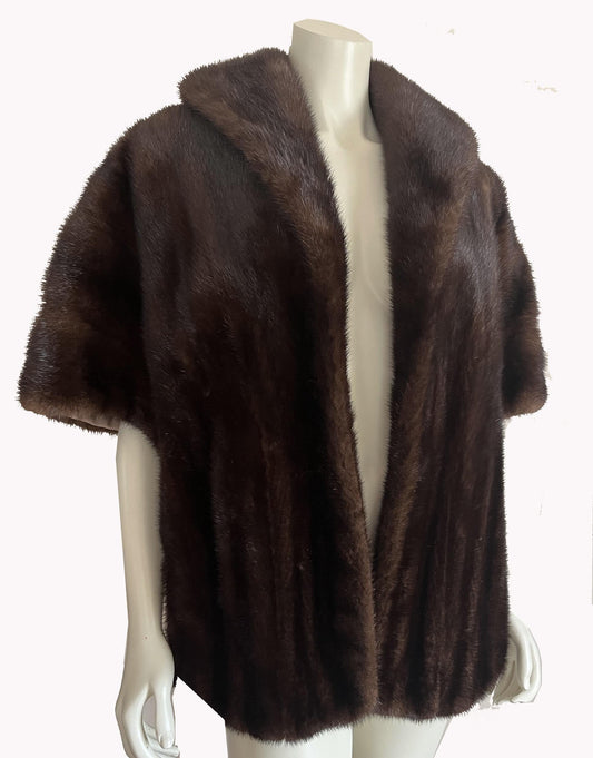 Mahogany MINK Stole, Brown Ranch Fur Bridal Shawl, Mother of the Bride Gift, Bridesmaid Winter Wedding Cape, Vintage Coat Jacket, Large XL