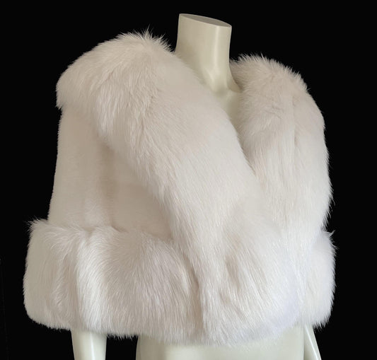 SAGA MINK & Arctic FOX Fur Cape, Luxury Vintage Stole, Ivory Wedding Bridal Bolero Coat, White Apres Ski Jacket, Mob Wife Shawl Gift, Large