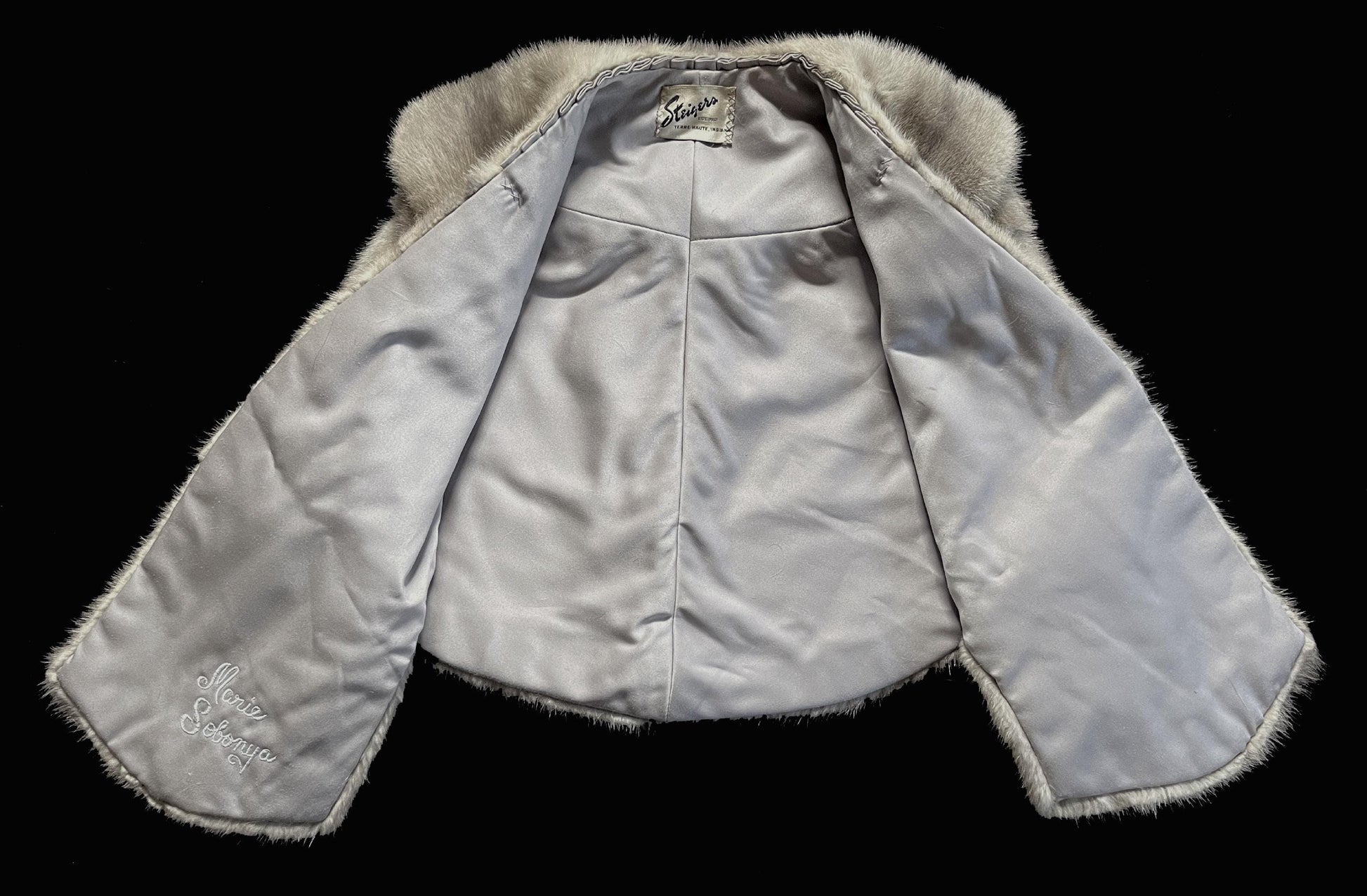 Silver MINK Fur Stole, Cerulean Real Vintage Shawl, Sapphire Winter Wedding Jacket Cape, Bridal Bridesmaid Mother of the Bride, Small XS