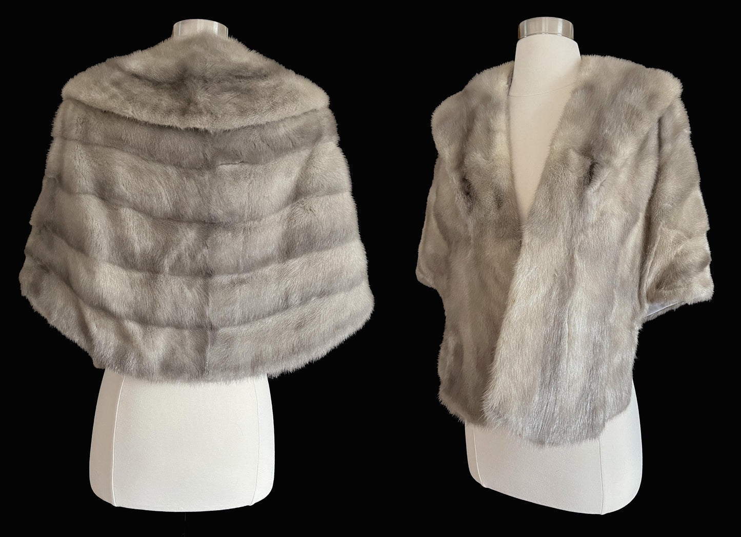 Silver MINK Fur Stole, Cerulean Real Vintage Shawl, Sapphire Winter Wedding Jacket Cape, Bridal Bridesmaid Mother of the Bride, Small XS