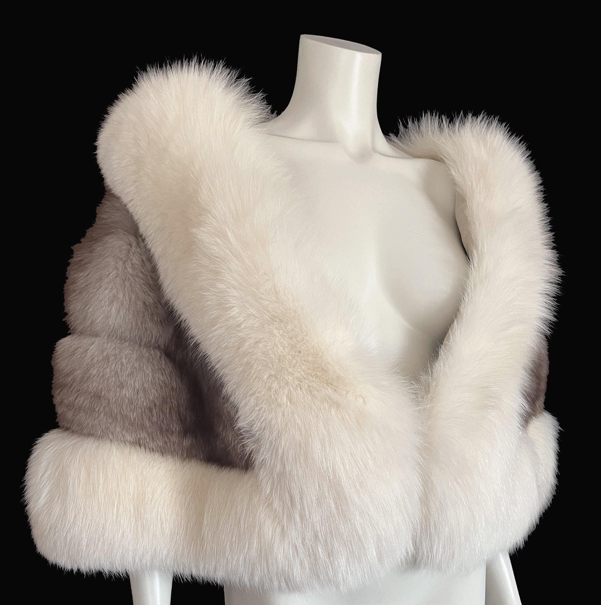 Arctic & Norwegian FOX Fur Cape, Vintage Wedding Stole, Ivory Bridal Bolero Coat, Brown White Apres Ski Jacket Shawl Gift, Large XL