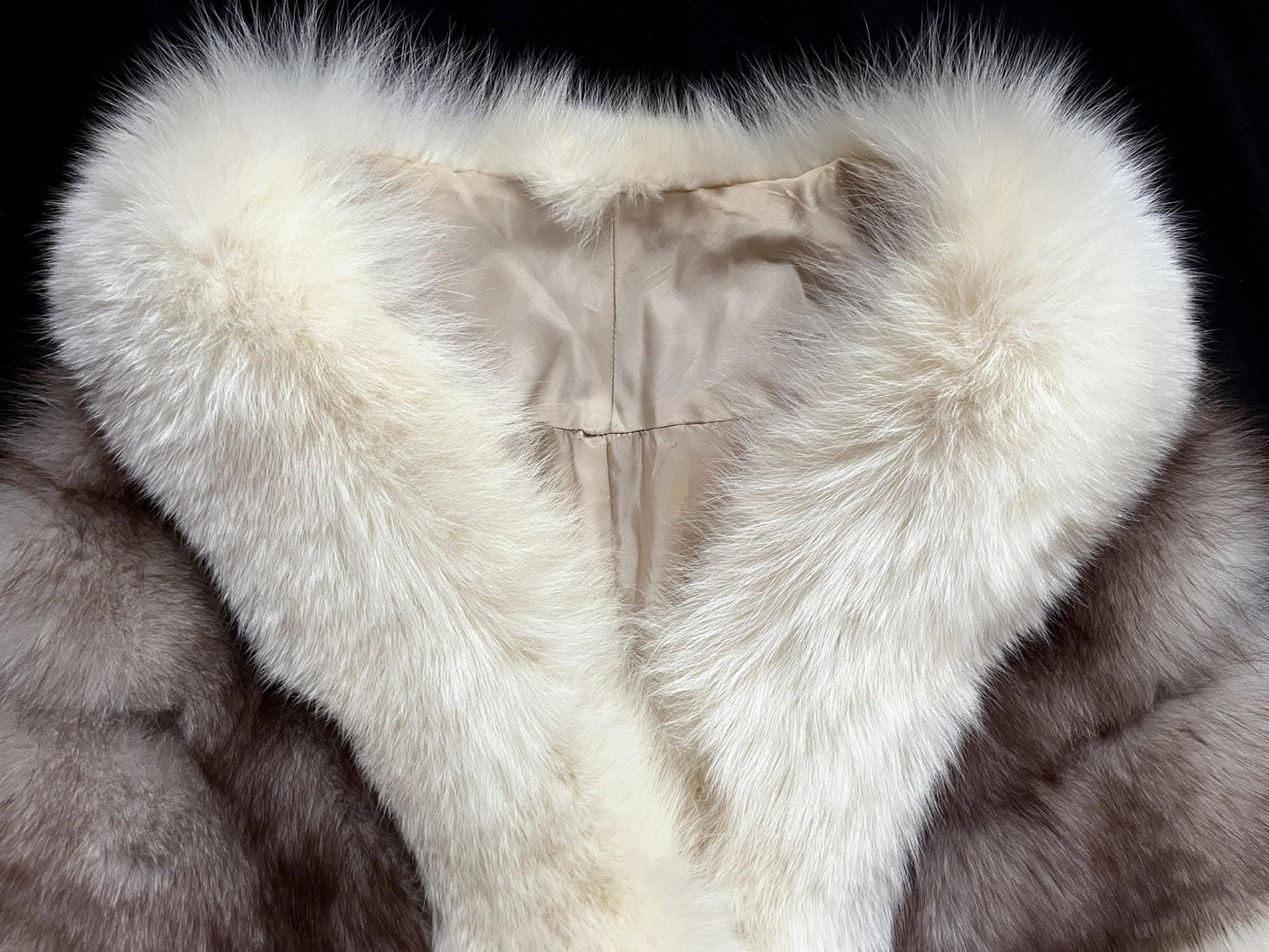 Arctic & Norwegian FOX Fur Cape, Vintage Wedding Stole, Ivory Bridal Bolero Coat, Brown White Apres Ski Jacket Shawl Gift, Large XL