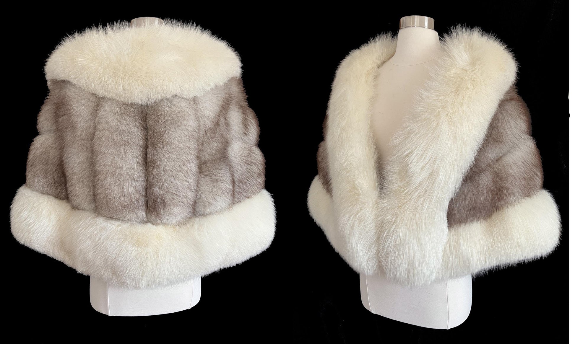 Arctic & Norwegian FOX Fur Cape, Vintage Wedding Stole, Ivory Bridal Bolero Coat, Brown White Apres Ski Jacket Shawl Gift, Large XL