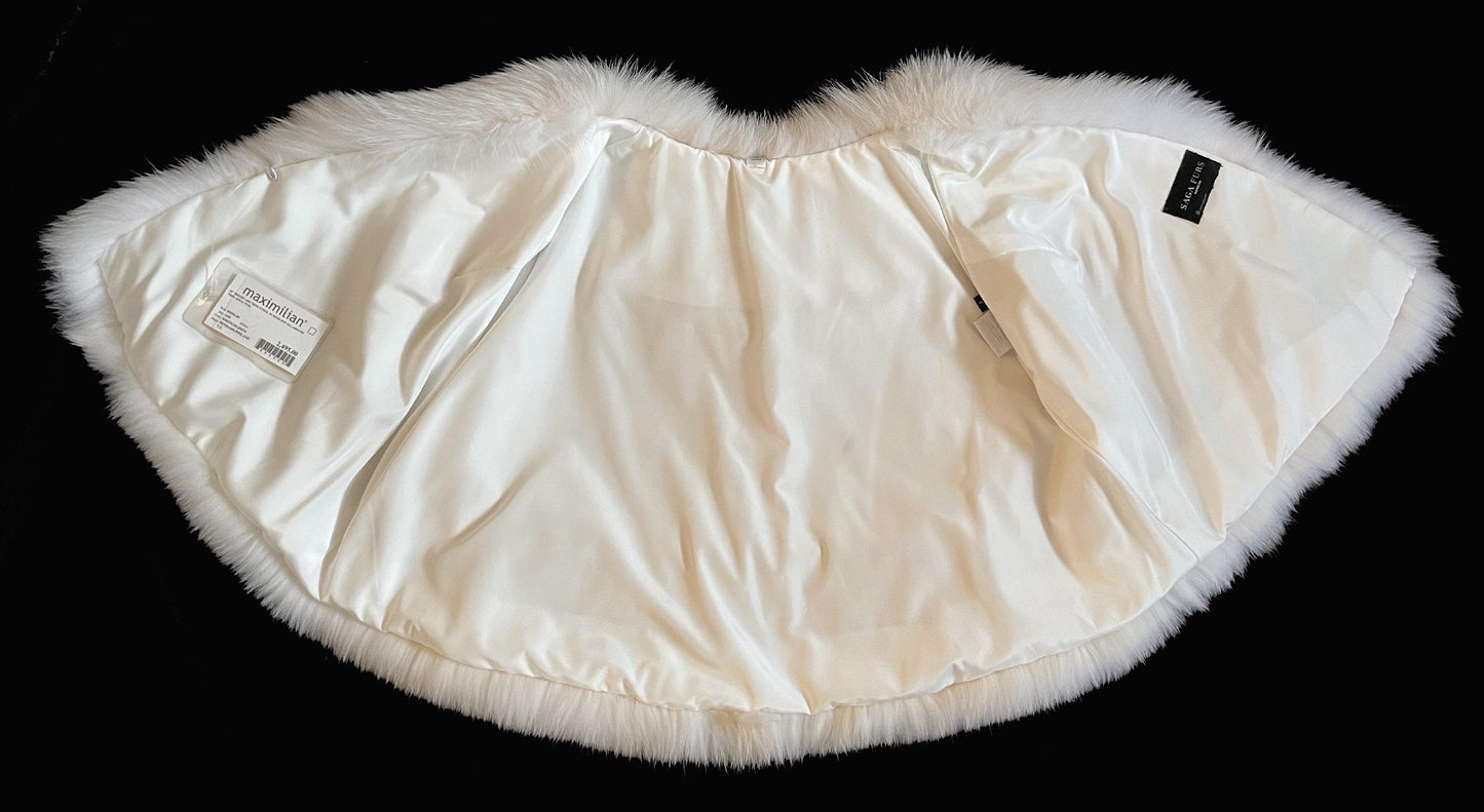 SAGA MINK & Arctic FOX Fur Cape, Luxury Vintage Stole, Ivory Wedding Bridal Bolero Coat, White Apres Ski Jacket, Mob Wife Shawl Gift, Large