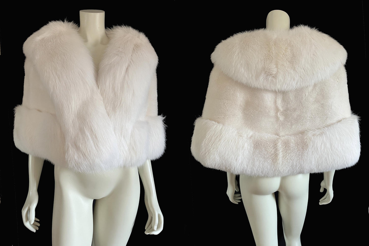 SAGA MINK & Arctic FOX Fur Cape, Luxury Vintage Stole, Ivory Wedding Bridal Bolero Coat, White Apres Ski Jacket, Mob Wife Shawl Gift, Large