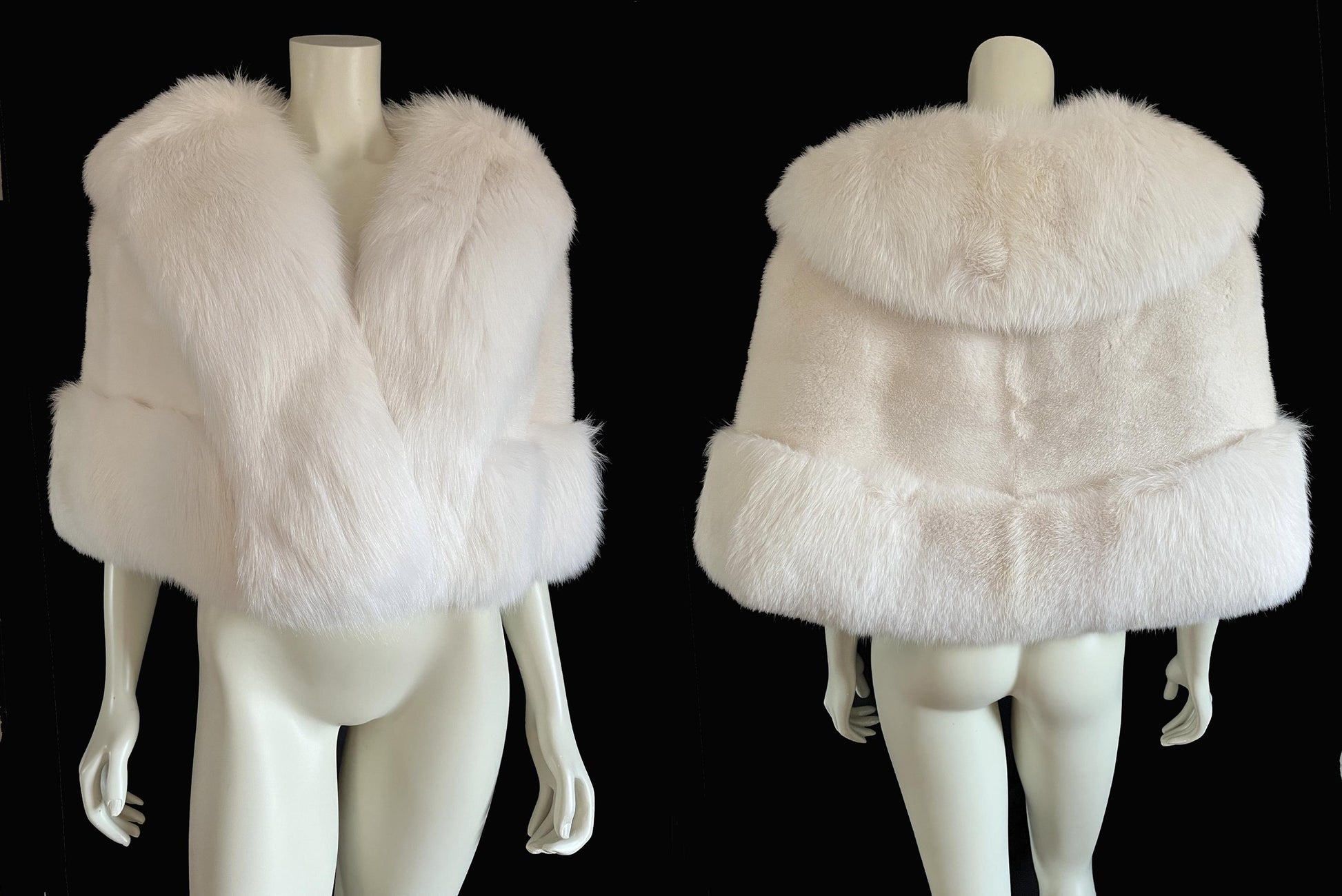 SAGA MINK & Arctic FOX Fur Cape, Luxury Vintage Stole, Ivory Wedding Bridal Bolero Coat, White Apres Ski Jacket, Mob Wife Shawl Gift, Large