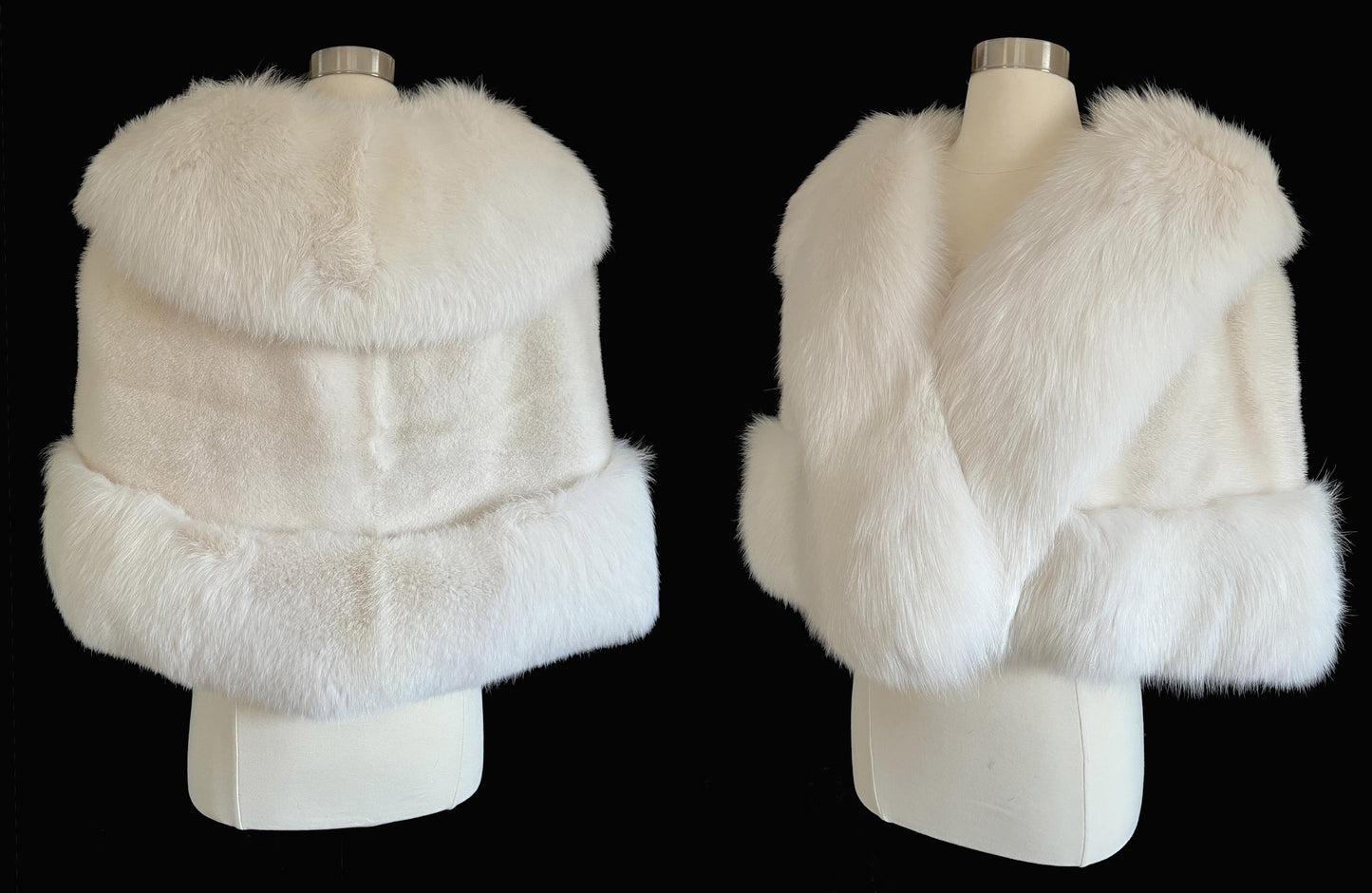 SAGA MINK & Arctic FOX Fur Cape, Luxury Vintage Stole, Ivory Wedding Bridal Bolero Coat, White Apres Ski Jacket, Mob Wife Shawl Gift, Large