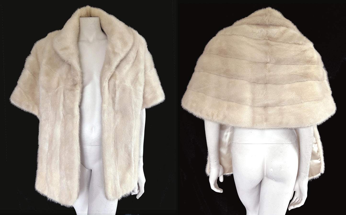 Beige MINK Fur Cape, Blonde Real Vintage Shawl, Winter Wedding Bridal Jacket Stole, Bridesmaid Coat, Mother of the Bride Gift, Large XL