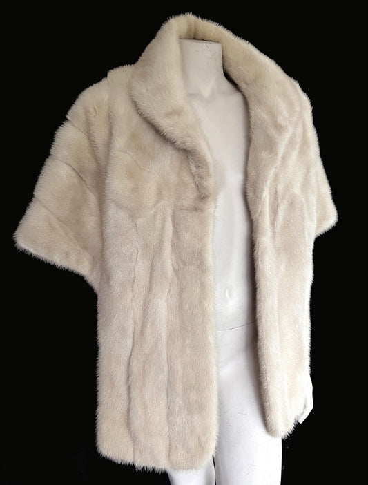 Beige MINK Fur Cape, Blonde Real Vintage Shawl, Winter Wedding Bridal Jacket Stole, Bridesmaid Coat, Mother of the Bride Gift, Large XL
