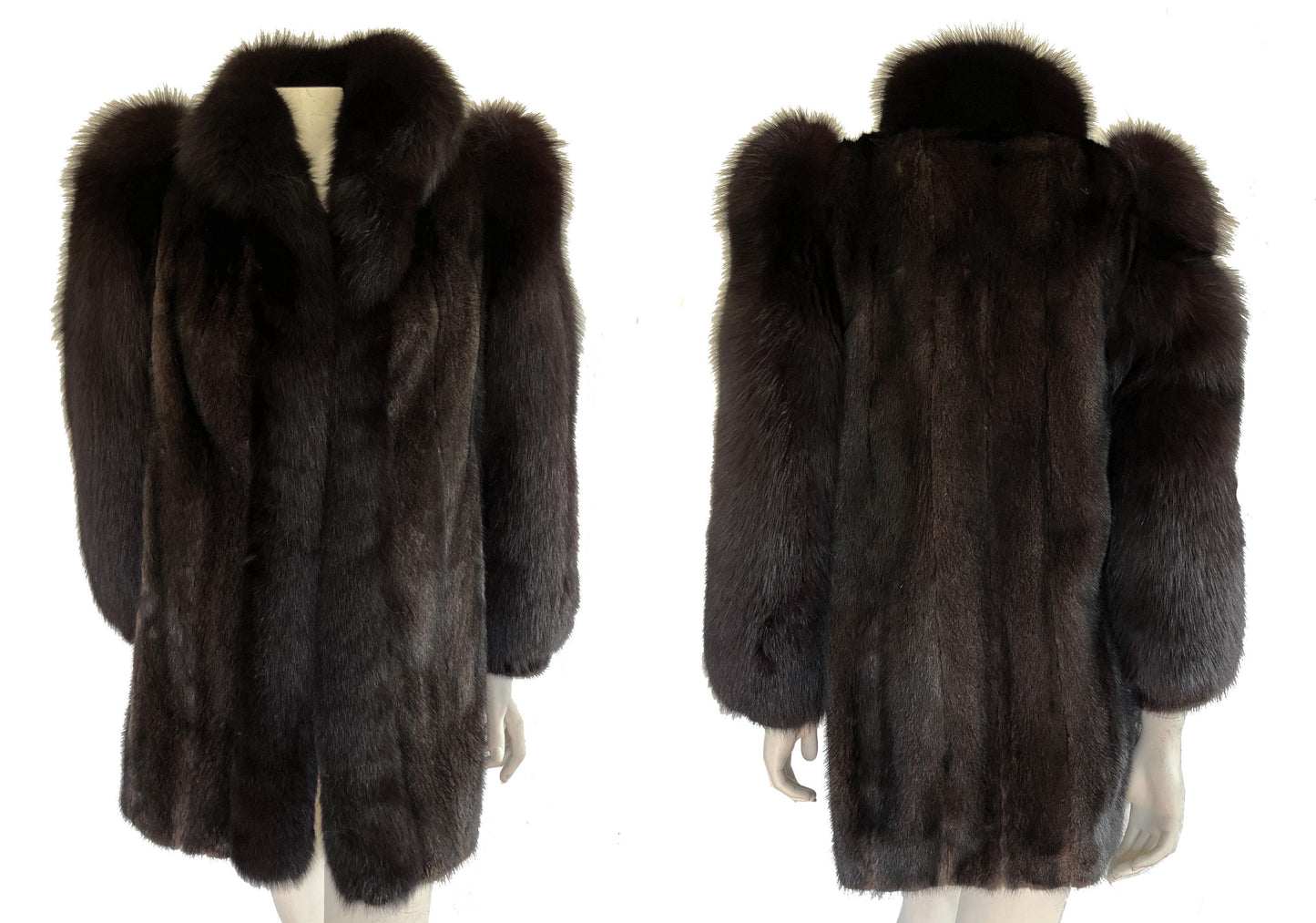 MINK & FOX Fur Coat, Mahogany Ranch Real Vintage Black Jacket, Great Gatsby Party, '80s Mob Wife Tuxedo Gift, Apres Ski