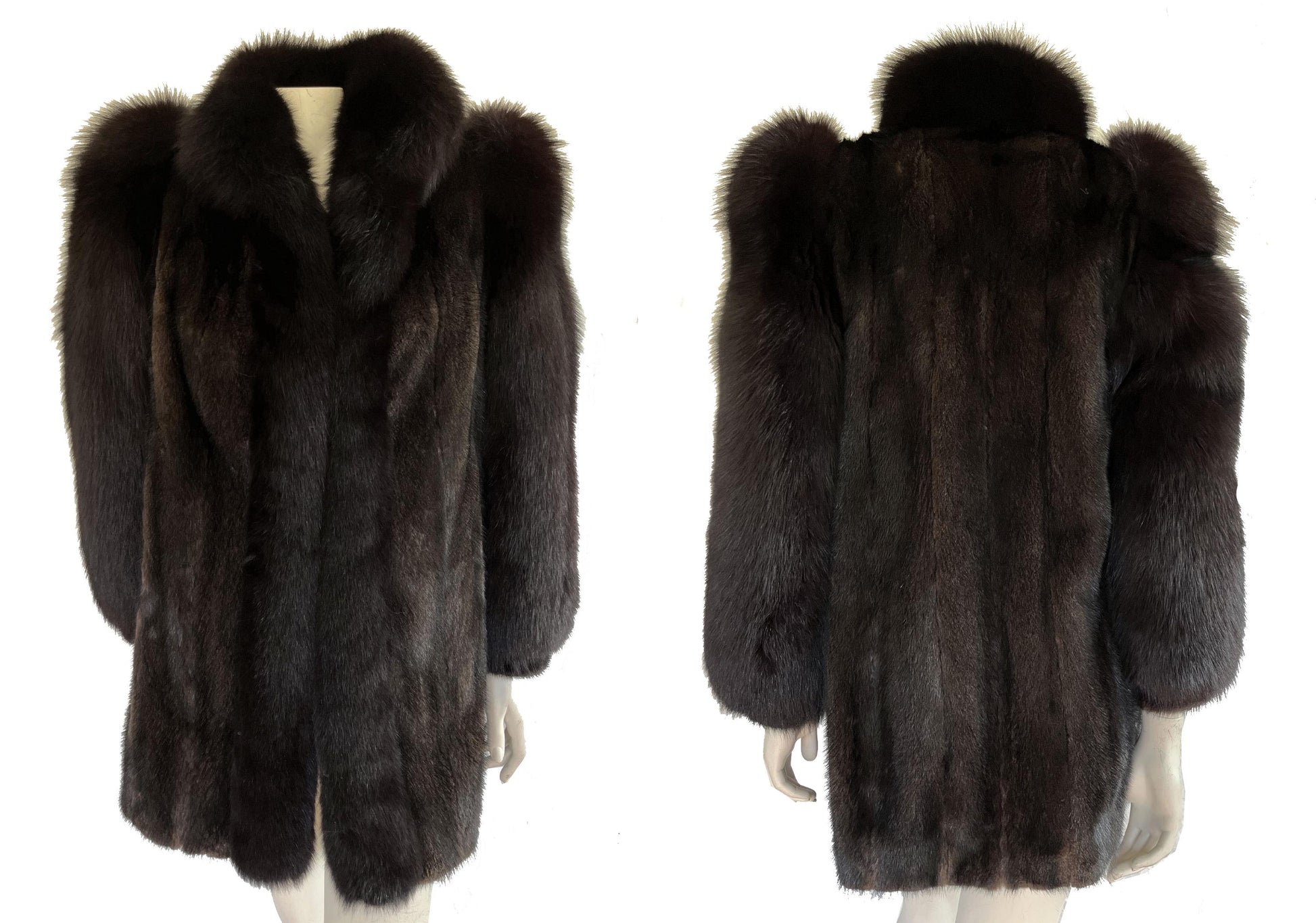 MINK & FOX Fur Coat, Mahogany Ranch Real Vintage Black Jacket, Great Gatsby Party, '80s Mob Wife Tuxedo Gift, Apres Ski