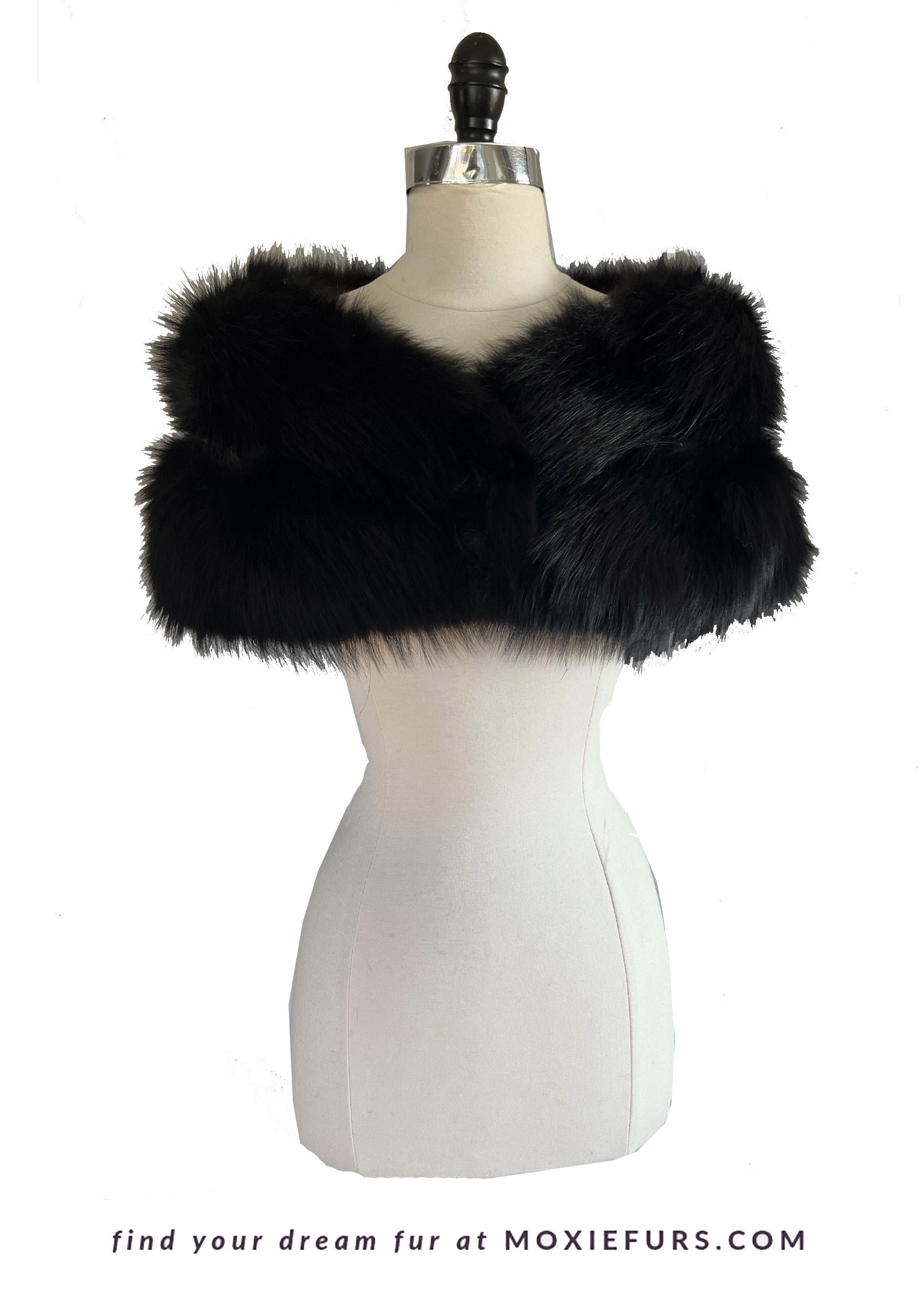 Black FOX Fur Stole, Real Vintage Bridal Cape Shawl, Winter Wedding Gift, Mother of the Bride, Vintage Fur Coat Jacket, Small XS