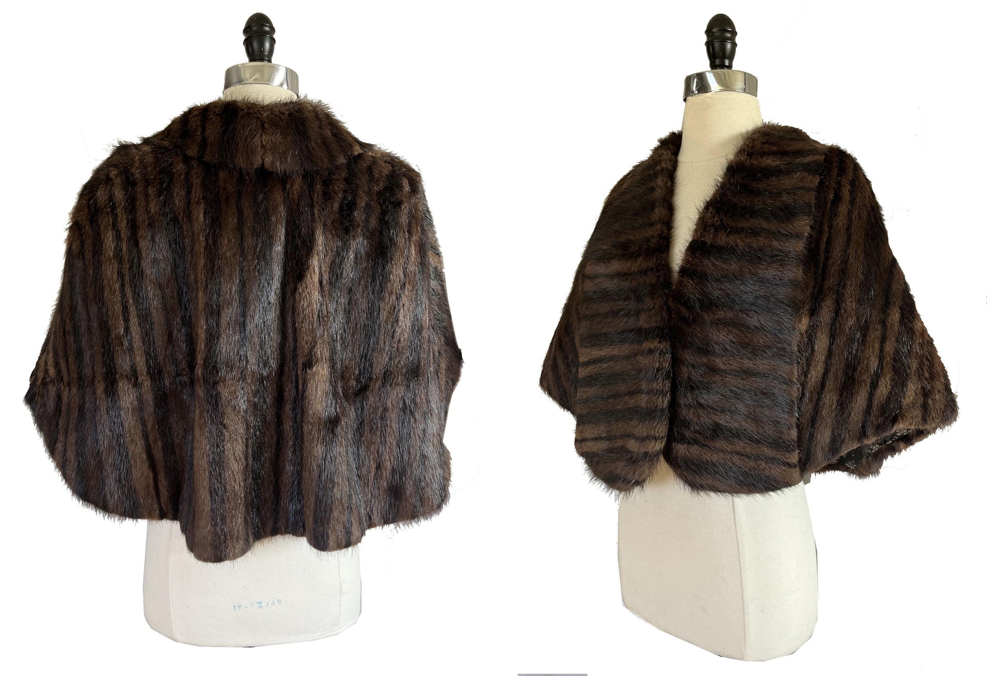 Brown MUSKRAT Striped Fur Cape, Mahogany Vintage Bridal Stole, Mother of the Bride Jacket Gift, Bridesmaid Mink Wedding Shawl