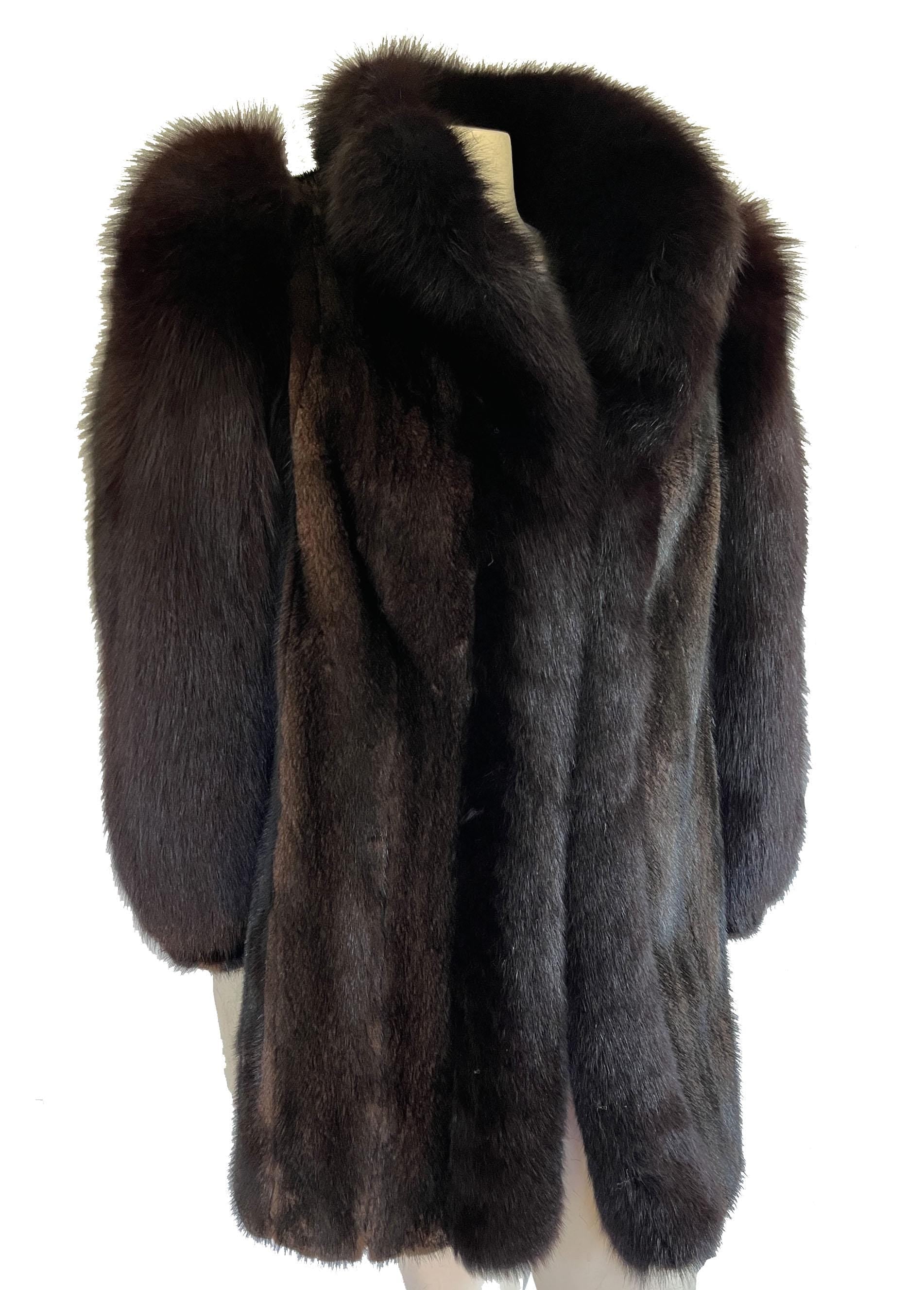 MINK & FOX Fur Coat, Mahogany Ranch Real Vintage Black Jacket, Great Gatsby Party, '80s Mob Wife Tuxedo Gift, Apres Ski
