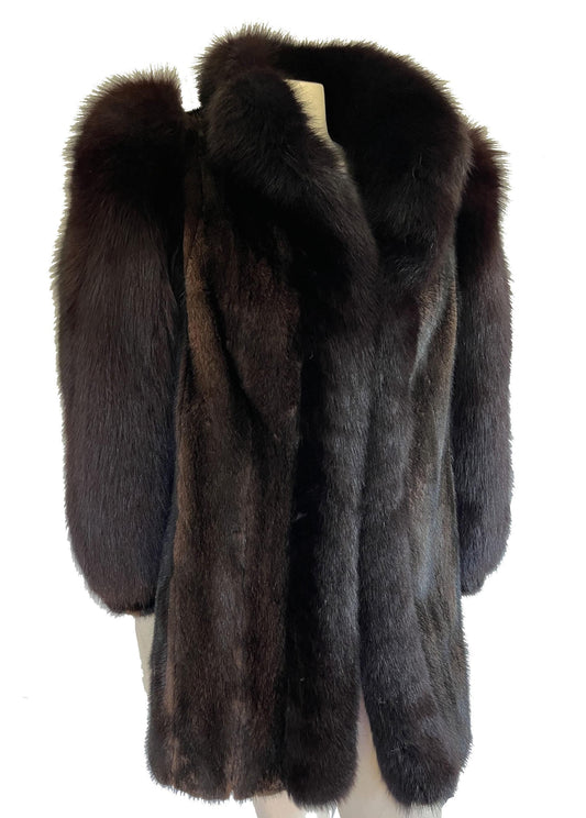 MINK & FOX Fur Coat, Mahogany Ranch Real Vintage Black Jacket, Great Gatsby Party, '80s Mob Wife Tuxedo Gift, Apres Ski
