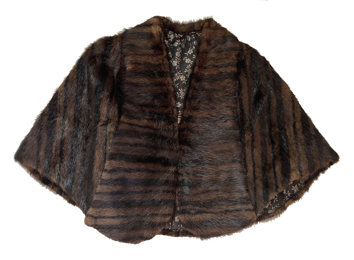 Brown MUSKRAT Striped Fur Cape, Mahogany Vintage Bridal Stole, Mother of the Bride Jacket Gift, Bridesmaid Mink Wedding Shawl