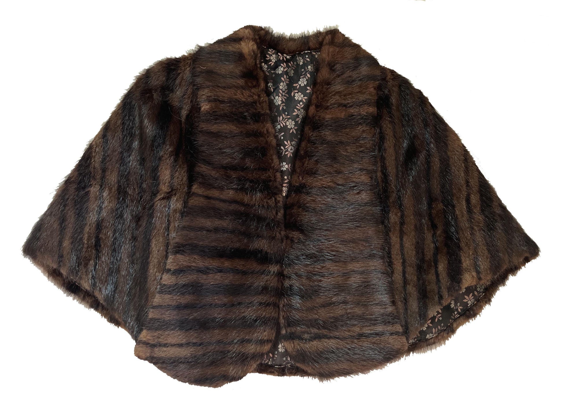Brown MUSKRAT Striped Fur Cape, Mahogany Vintage Bridal Stole, Mother of the Bride Jacket Gift, Bridesmaid Mink Wedding Shawl