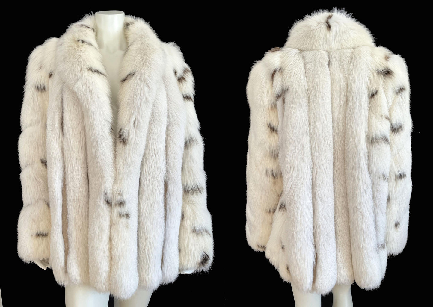 Arctic FOX Spotted Fur Coat, Vintage Winter Wedding Jacket, Mob Wife Style Ivory Bolero, Glam White Apres Ski Bridal Gift, Large