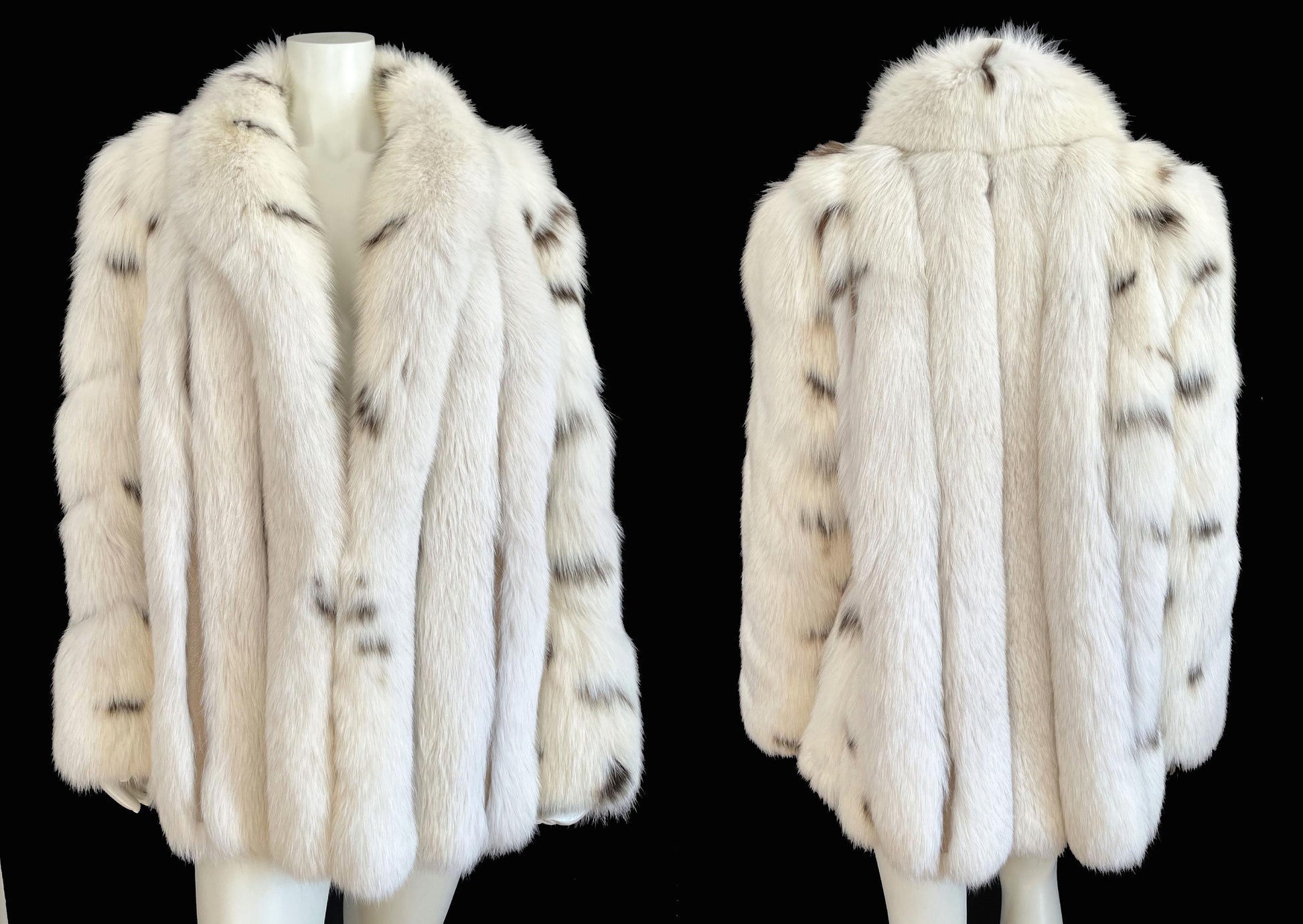 Arctic FOX Spotted Fur Coat, Vintage Winter Wedding Jacket, Mob Wife Style Ivory Bolero, Glam White Apres Ski Bridal Gift, Large