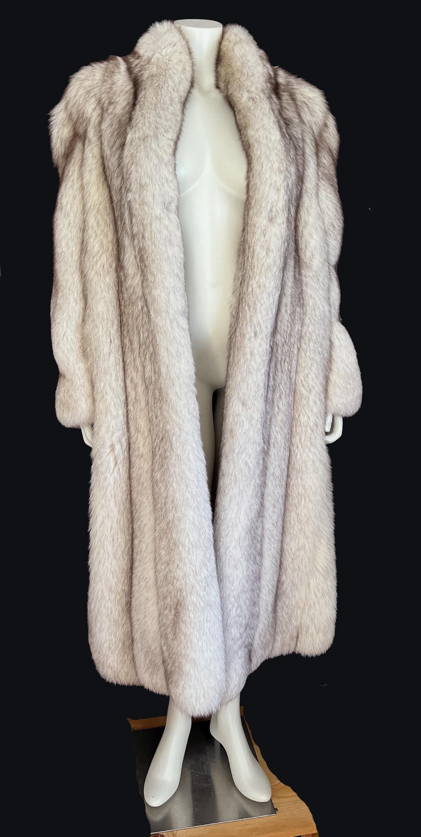 Full Length Norwegian FOX Fur Coat, Ivory Real Vintage Winter Wedding Long Jacket, Mob Wife Style, Long White Bridal Stole Gift, Apres Ski