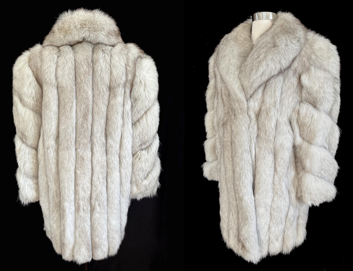Norwegian FOX Fur Coat, Ivory Vintage Winter Wedding Jacket, White Bridal Stroller, 1980s Apres Ski Gift, Mob Wife Fit, Large XL Plus