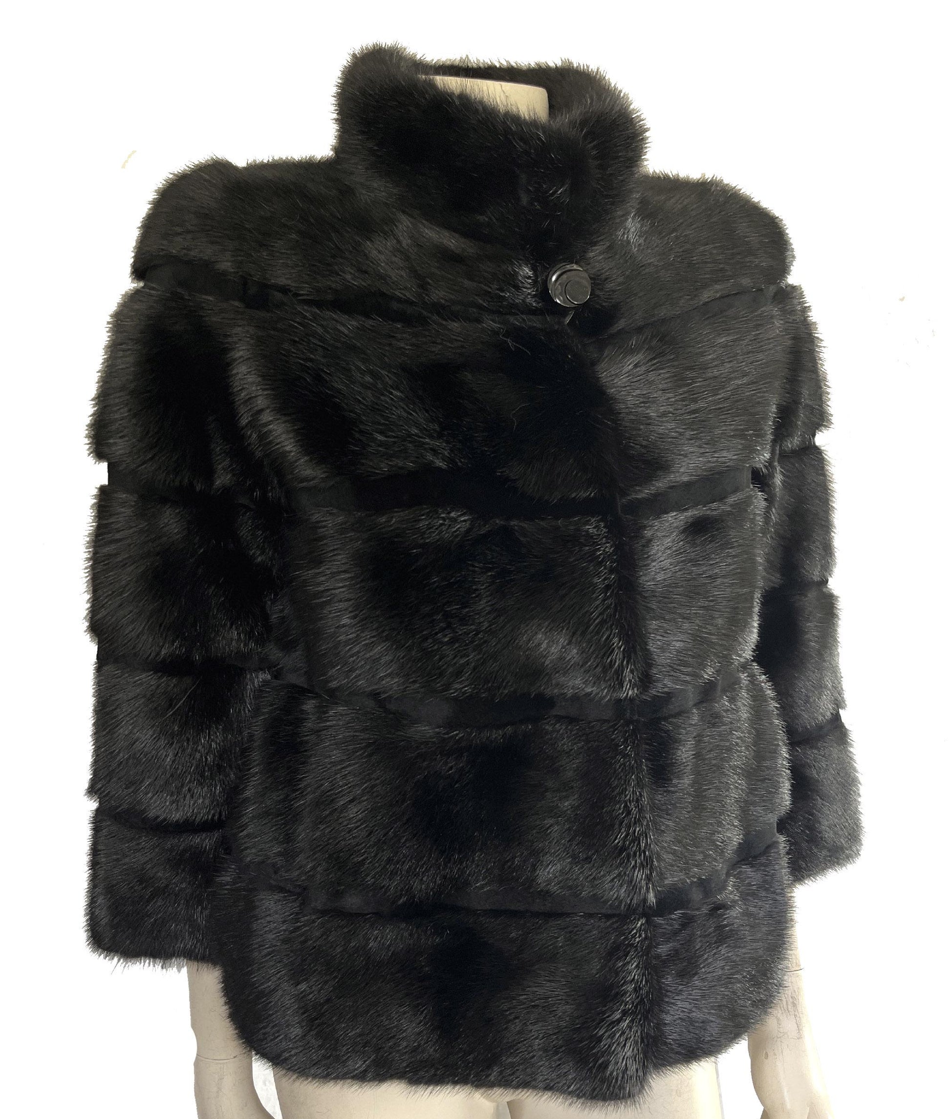 Black MINK Fur Jacket, Real Vintage Fur Coat, Hollywood Great Gatsby Party, '80s Retro Gift, Small