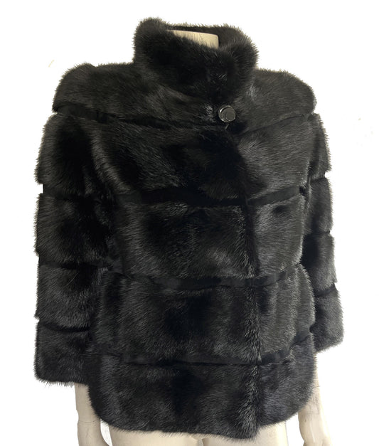 Black MINK Fur Jacket, Real Vintage Fur Coat, Hollywood Great Gatsby Party, '80s Retro Gift, Small