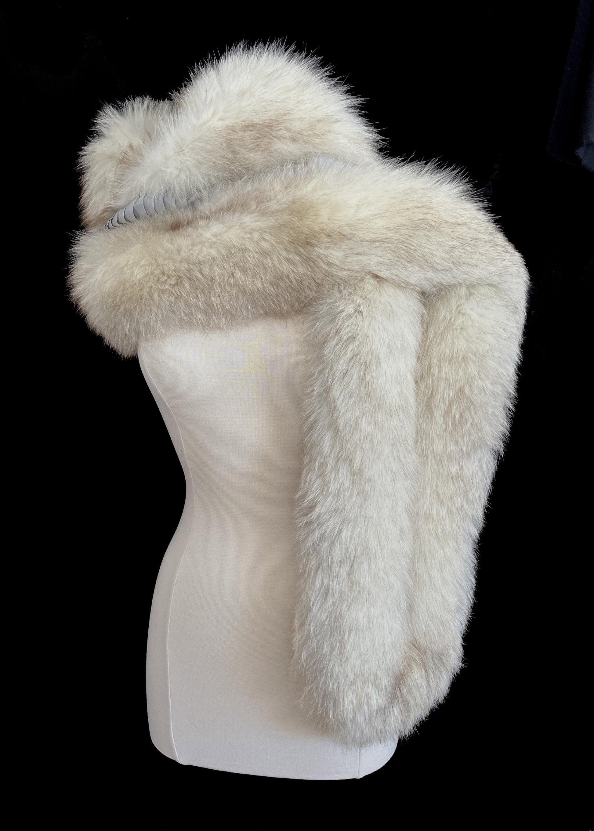 Norwegian FOX Long Fur Stole, Ivory Real Vintage Bridal Fling, White Brown Great Gatsby Party Boa Coat, Winter Wedding Bride, Mob Wife