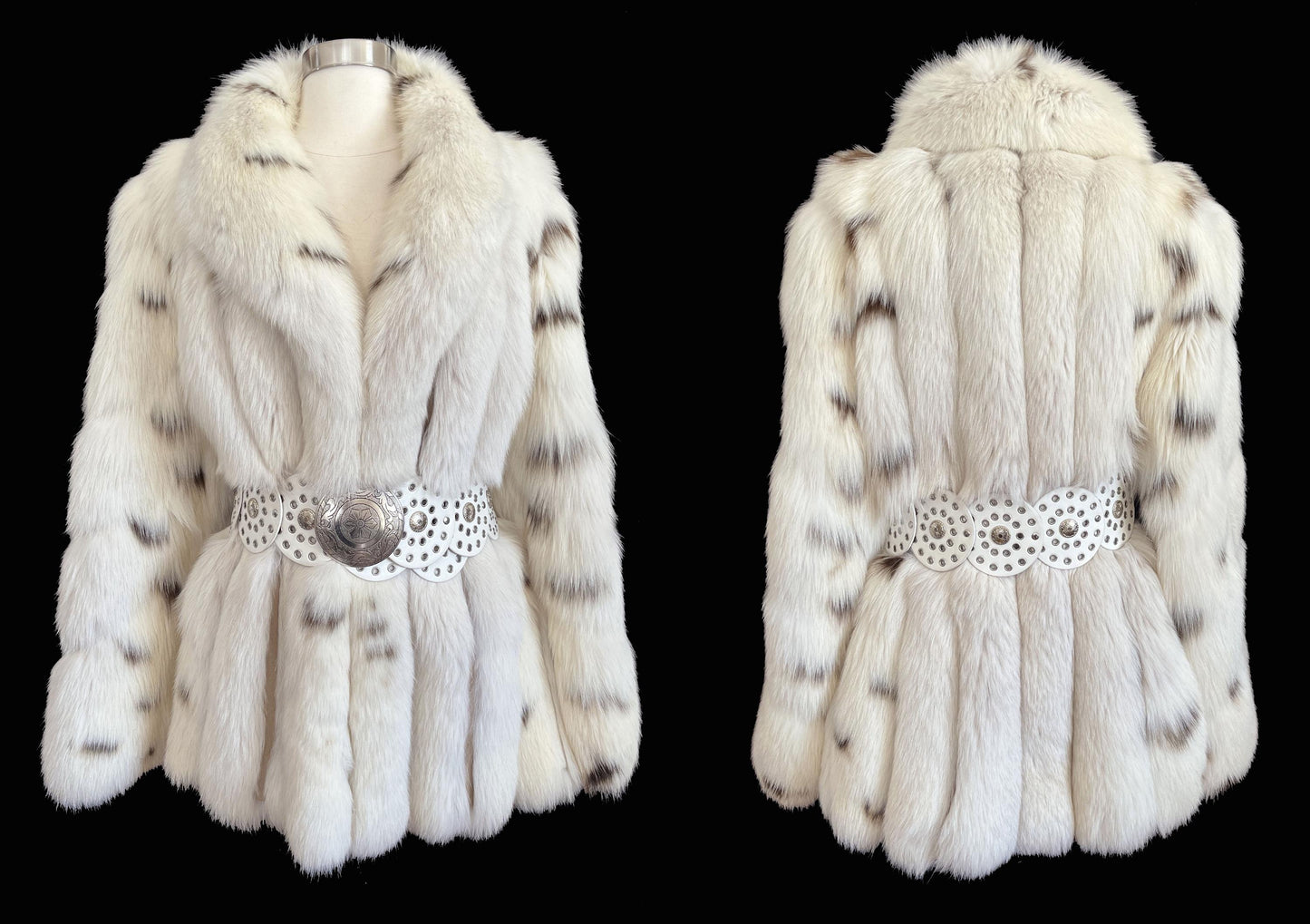 Arctic FOX Spotted Fur Coat, Vintage Winter Wedding Jacket, Mob Wife Style Ivory Bolero, Glam White Apres Ski Bridal Gift, Large