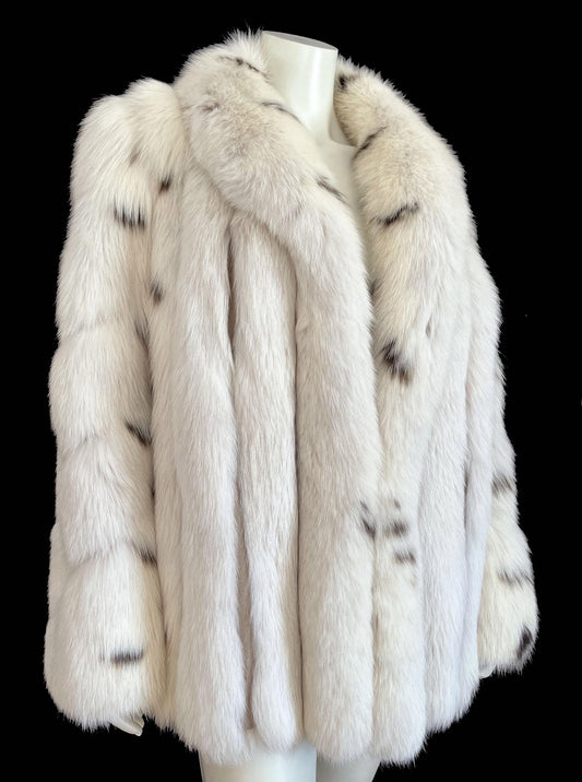 Arctic FOX Spotted Fur Coat, Vintage Winter Wedding Jacket, Mob Wife Style Ivory Bolero, Glam White Apres Ski Bridal Gift, Large