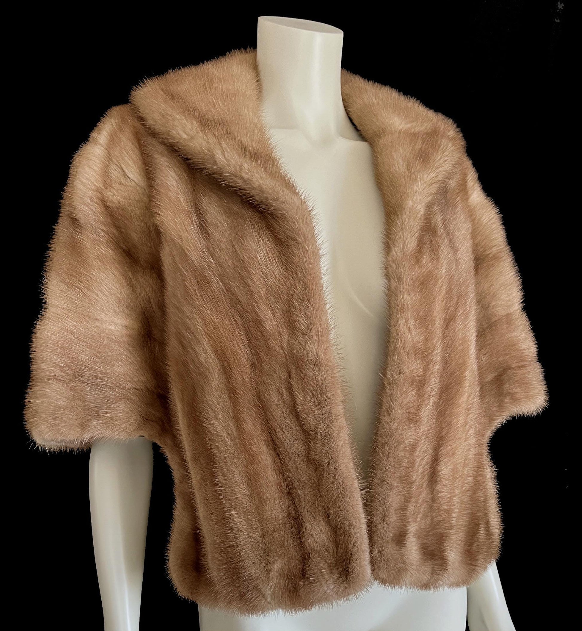 Brown MINK Fur Shawl, Real Vintage Bridal Cape, Autumn Haze Winter Wedding Bolero Jacket, Pastel Bridesmaid Gift, Great Gatsby Party
