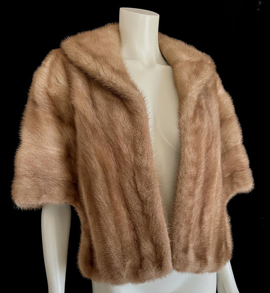 Brown MINK Fur Shawl, Real Vintage Bridal Cape, Autumn Haze Winter Wedding Bolero Jacket, Pastel Bridesmaid Gift, Great Gatsby Party