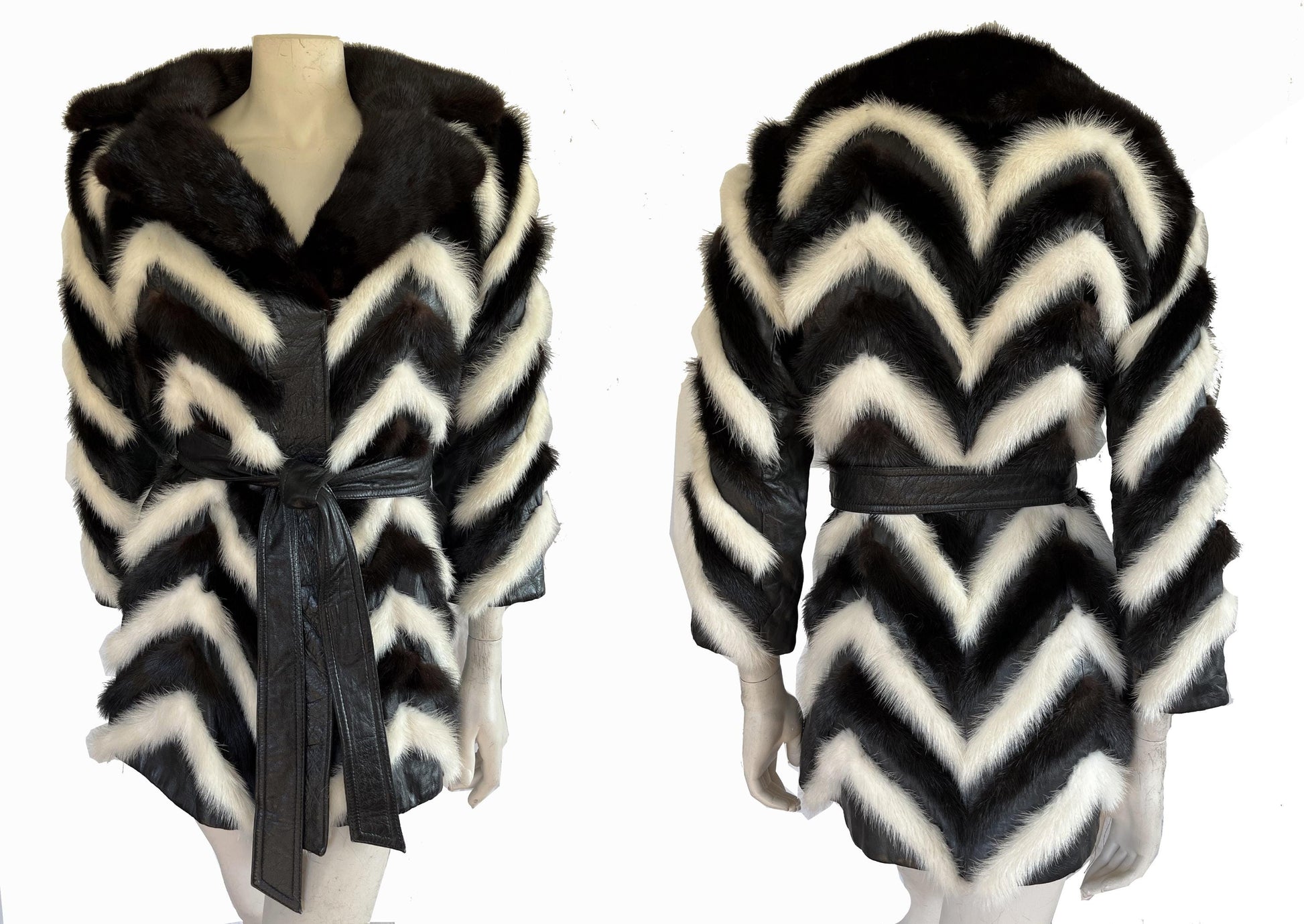 Vintage MINK Fur Coat, Leather Belt Retro Jacket, 1970s Ivory Brown Black, Almost Famous, Wedding Bridal Stole, Mob Wife Style Gift