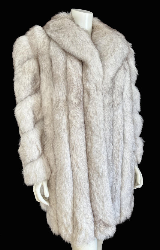 Norwegian FOX Fur Coat, Ivory Vintage Winter Wedding Jacket, White Bridal Stroller, 1980s Apres Ski Gift, Mob Wife Fit, Large XL Plus