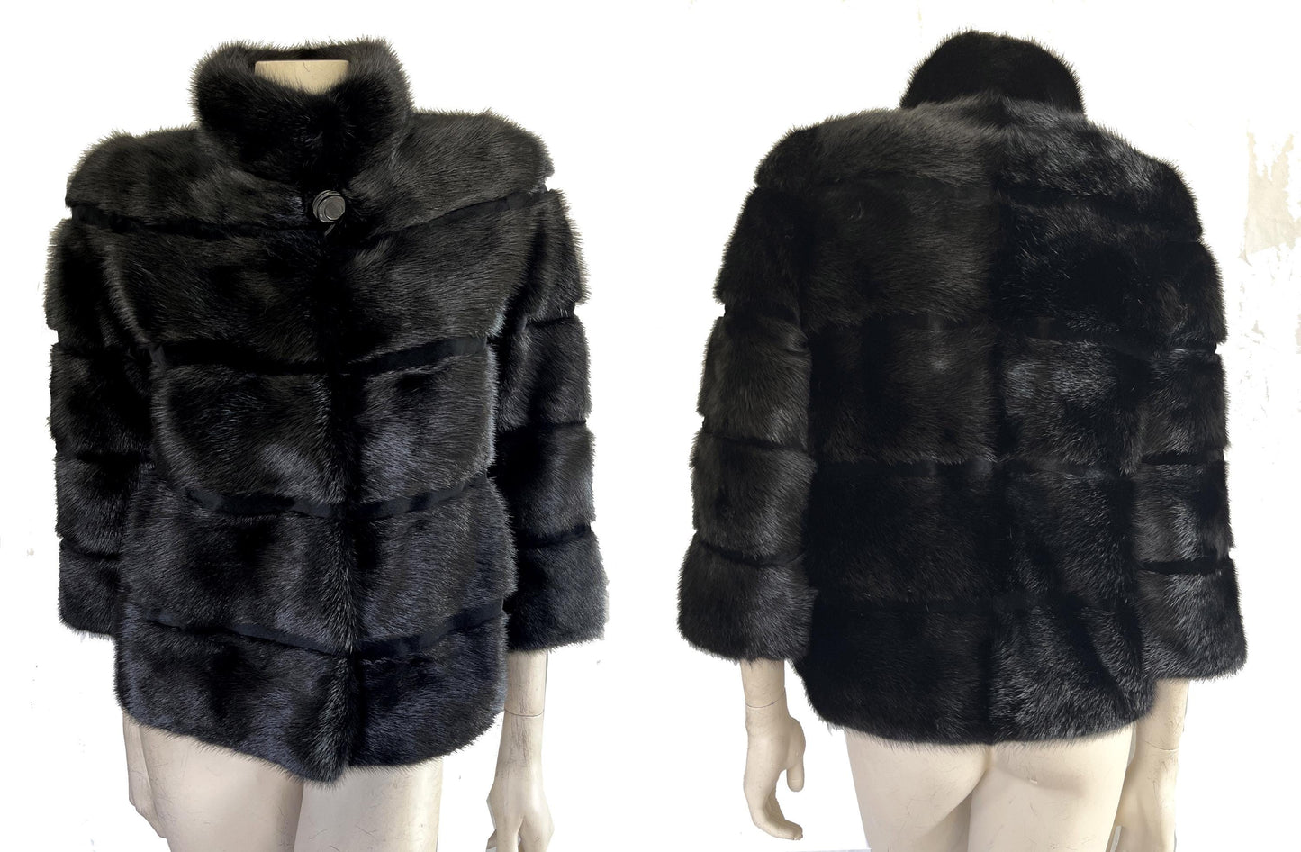 Black MINK Fur Jacket, Real Vintage Fur Coat, Hollywood Great Gatsby Party, '80s Retro Gift, Small