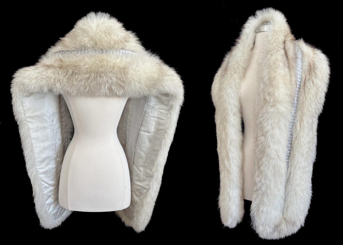 Norwegian FOX Long Fur Stole, Ivory Real Vintage Bridal Fling, White Brown Great Gatsby Party Boa Coat, Winter Wedding Bride, Mob Wife
