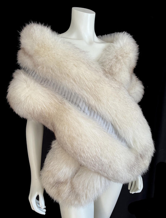 Norwegian FOX Long Fur Stole, Ivory Real Vintage Bridal Fling, White Brown Great Gatsby Party Boa Coat, Winter Wedding Bride, Mob Wife