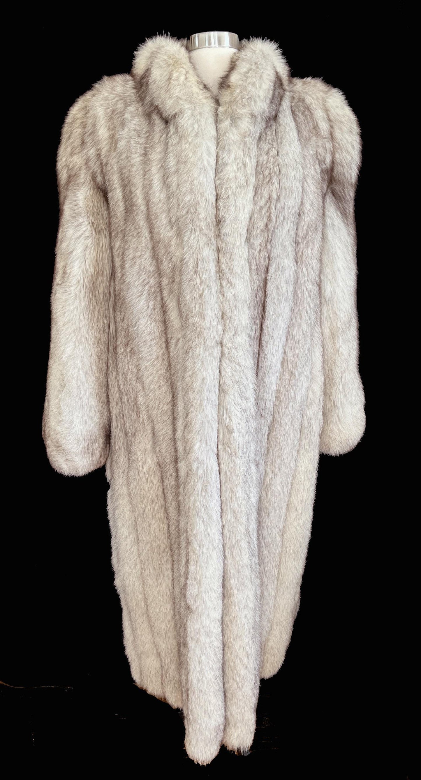Norwegian FOX Fur Full Length Coat, Real Vintage Winter Wedding Jacket, Ivory White Bridal, Apres Ski, Mob Wife Style, Large XL Plus