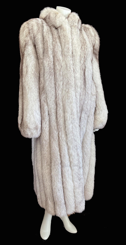Norwegian FOX Fur Full Length Coat, Real Vintage Winter Wedding Jacket, Ivory White Bridal, Apres Ski, Mob Wife Style, Large XL Plus