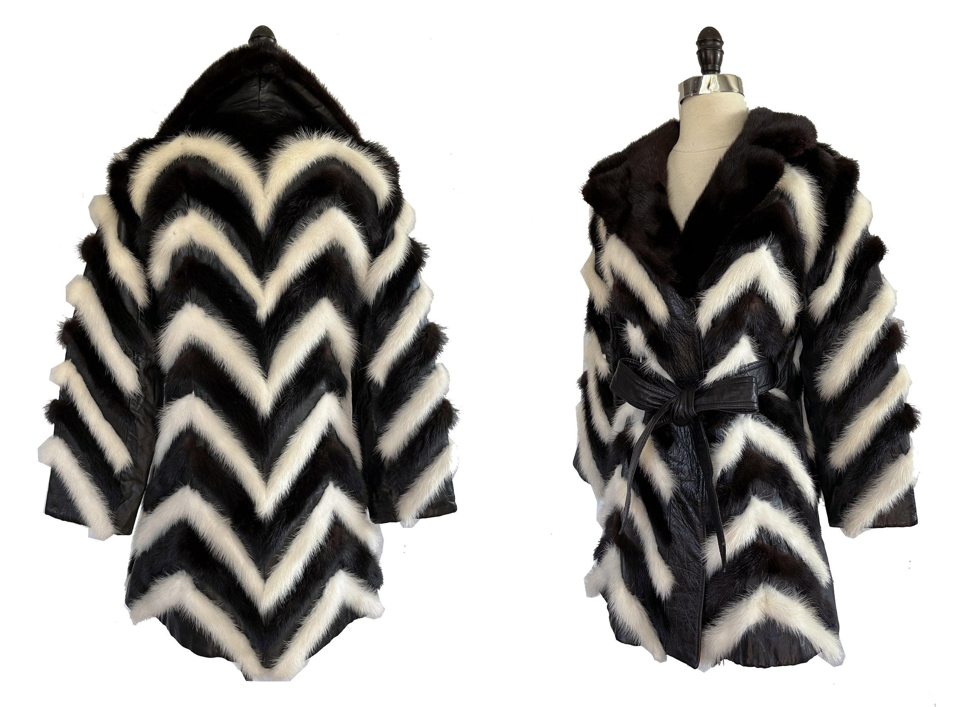 Vintage MINK Fur Coat, Leather Belt Retro Jacket, 1970s Ivory Brown Black, Almost Famous, Wedding Bridal Stole, Mob Wife Style Gift