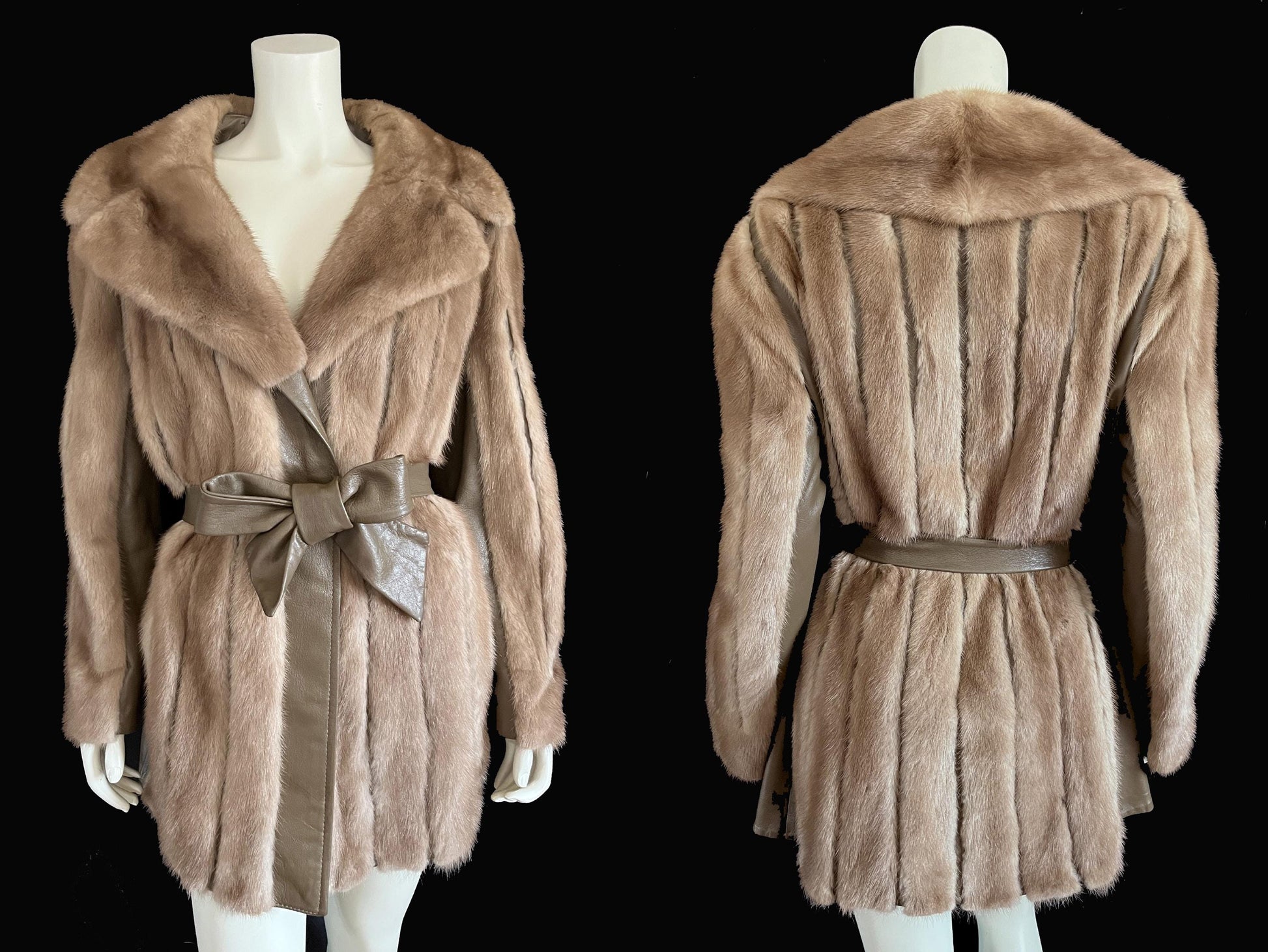 Brown MINK Fur Leather Coat, 1970s Pastel Real Vintage Jacket, Rustic Autumn Haze Wedding Bridal, Mob Wife Style Gift, Large XL