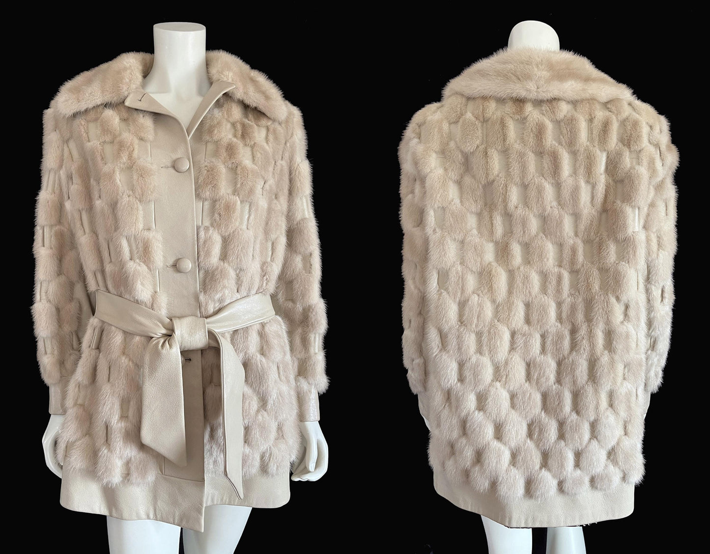 Beige MINK Fur Leather Coat, 1970s Real Vintage Jacket, Tan Blonde Wedding Bridal, Mob Wife Style Gift, Plus Large XL