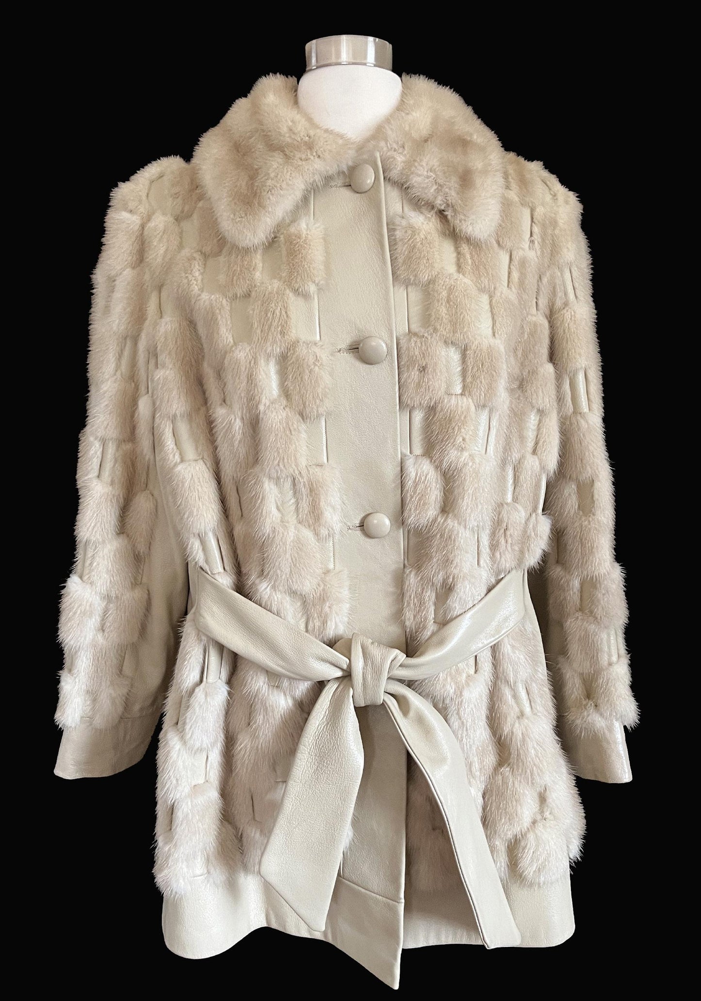 Beige MINK Fur Leather Coat, 1970s Real Vintage Jacket, Tan Blonde Wedding Bridal, Mob Wife Style Gift, Plus Large XL